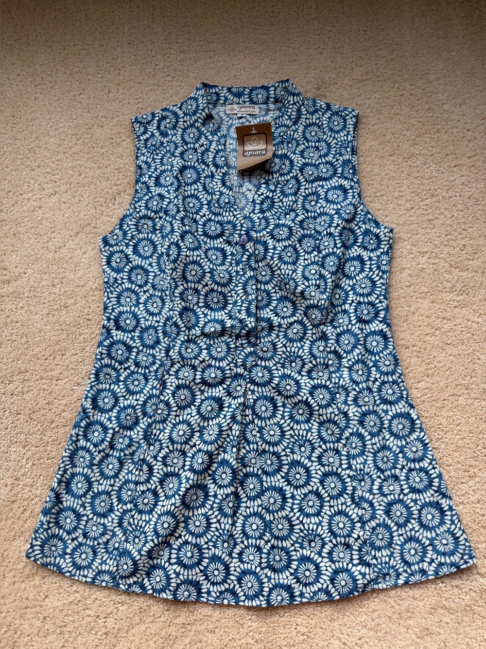 NWT Apsara Women’s Blue Floral Tunic Blouse - Size S - 100% Cotton - India